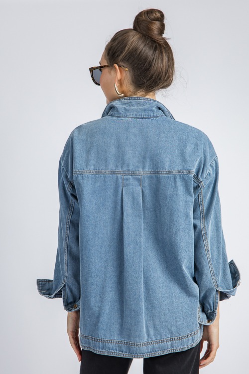 Half Button Denim Shirt - New Arrivals - The Blue Door Boutique